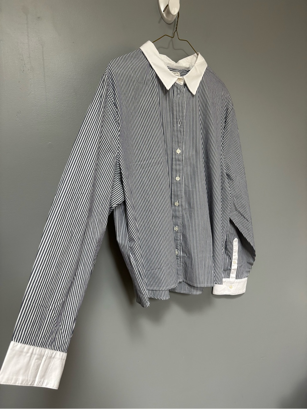 J. Crew NEW Women's Navy Pinstripe Button Shirt White Contrast Collar & Cuffs 3X - Picture 3 of 9